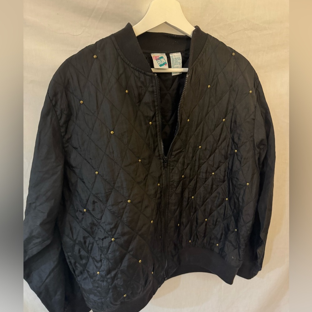 Vintage black jeweled Zip-up Jacket 90s large‎